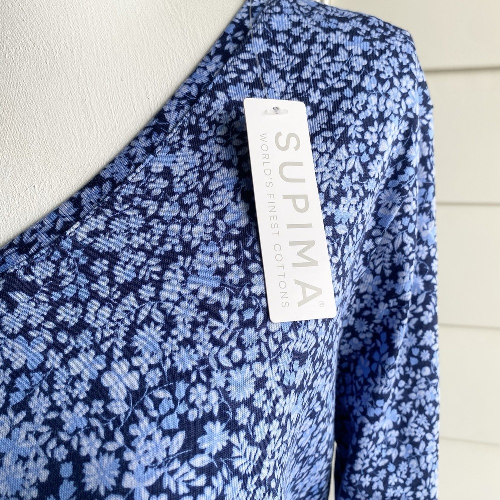 NWT Lands' End Supima Cotton Long Sleeve V-Neck T-Shirt Women S Tall Ditzy Blue - Picture 2 of 12